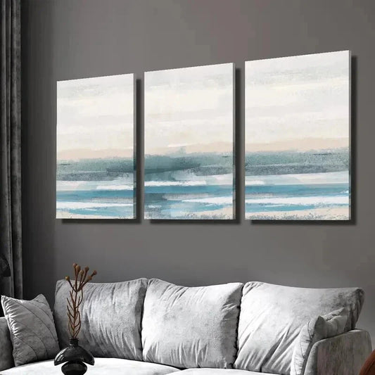 3pcs Abstract Watercolor Blue Ocean Landscape Wall Art Set Canvas Framed 40x60cm - High Quality Print 100% Australian Made Wall Canvas Ready to Hang