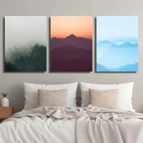 3pcs Foggy Mountains Landscape Wall Art Set Canvas Unframed - High Quality Print 100% Australian Made Wall Canvas