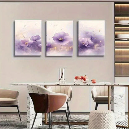 3pcs Watercolor Flower Prints with Golden Accents Metal Print Ready to Hang Art