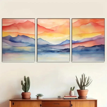 3pcs Vibrant Mountain & Lake Landscape Design Metal Print Ready to Hang Art