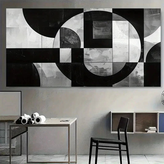 Minimalist Black And White Wall Art Canvas Office Home Room Framed 120x60cm