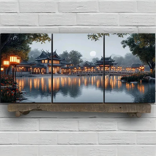 3pcs Beautiful Estate Full Moon Metal Print Ready to Hang Art