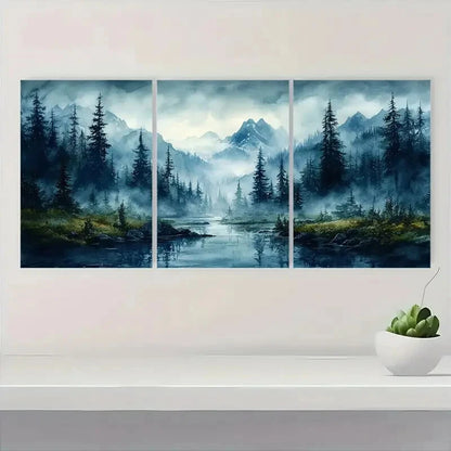 3pcs Abstract Ocean Wave Blue & Green Minimalist Metal Print Ready to Hang Art
