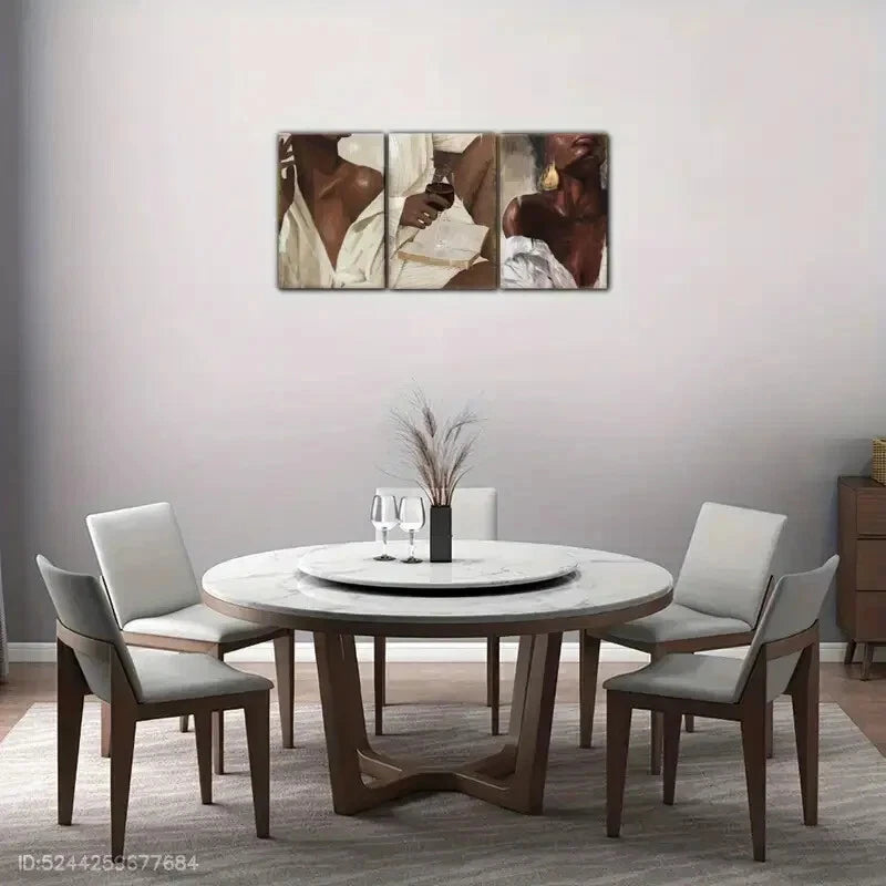3pcs White Dress Wine And Books, Black Woman Metal Print Ready to Hang Art
