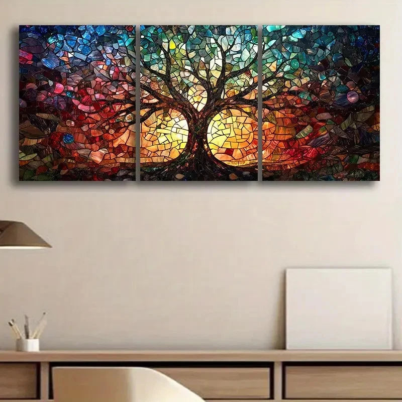 3pcs Painting Decor Triptych Tree of Life Metal Print Ready to Hang Art
