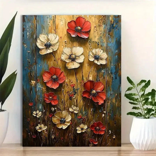 Beautiful Dark Floral Field Of Flowers Painting 40x60cm Metal Print Ready to Hang