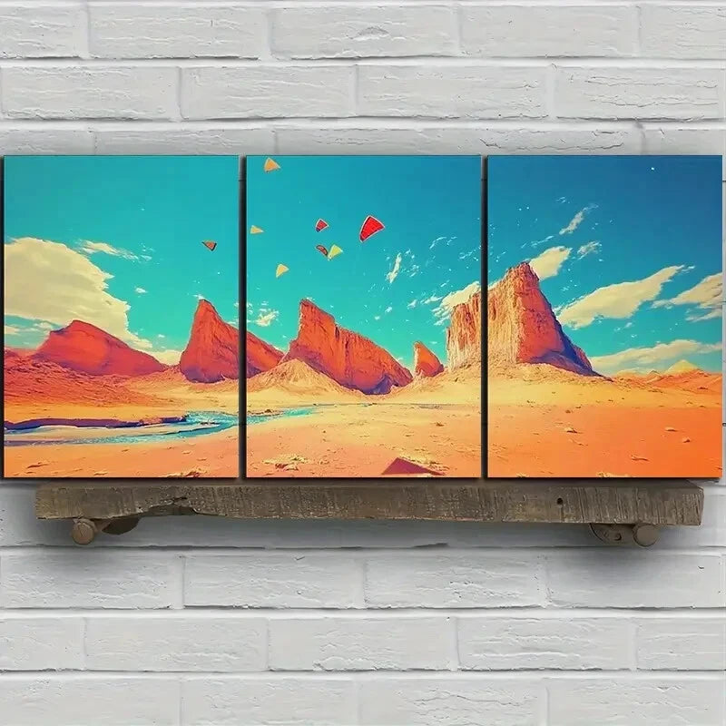 3pcs Kite on the Desert Canyon Metal Print Ready to Hang Art