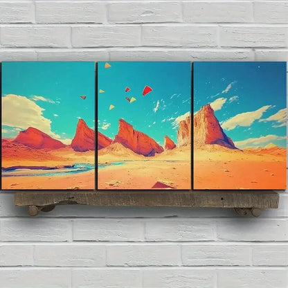 3pcs Kite on the Desert Canyon Metal Print Ready to Hang Art