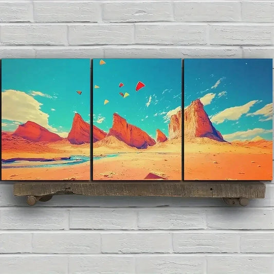 3pcs Kite on the Desert Canyon Metal Print Ready to Hang Art