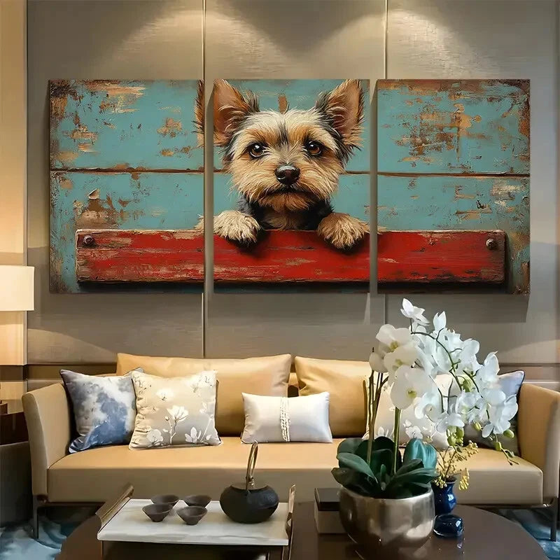 3pcs Rustic Cute Terrier Dog Design Metal Print Ready to Hang Art