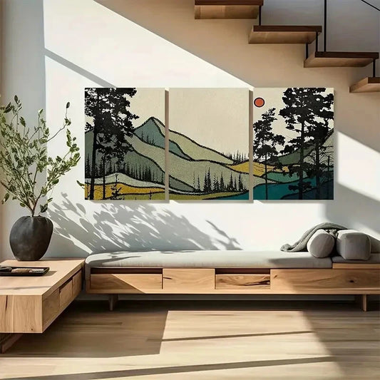 3pcs Forest Mountain Watercolor Metal Print Ready to Hang Art