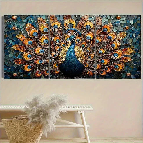 3pcs PeaRooster Mosaic Wall Art Set Canvas Unframed - High Quality Print 100% Australian Made Wall Canvas