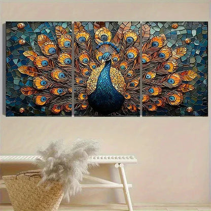 3pcs PeaRooster Mosaic Wall Art Set Canvas Unframed - High Quality Print 100% Australian Made Wall Canvas