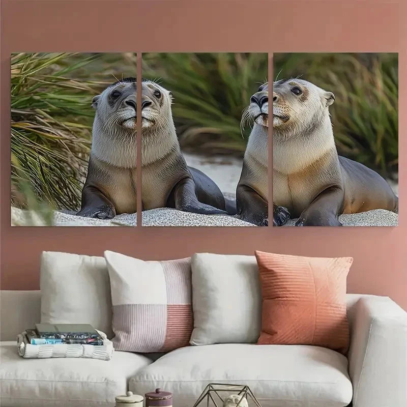 3pcs Australian Sea Lions Vivid Coastal Wildlife Metal Print Ready to Hang Art