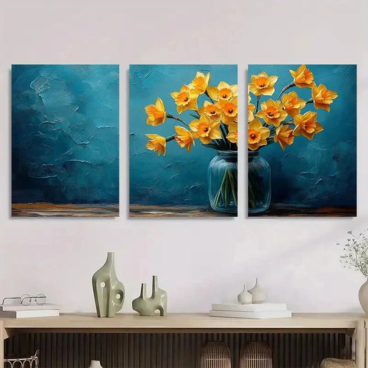 3pcs Blue & White Impressionistic Background Metal Print Ready to Hang Art