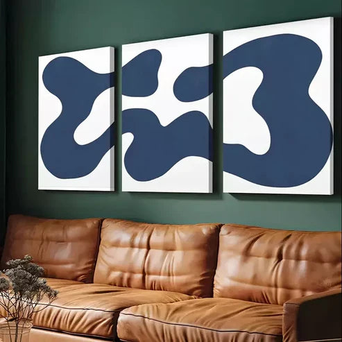 3pcs Navy Blue Abstract Contemporary Modern Shapes Art Wall Art Set Canvas Unframed - High Quality Print 100% Australian Made Wall Canvas