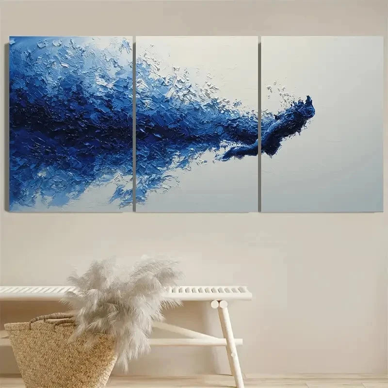 3pcs Underwater Blue Abstract Ocean Art Wall Art Set Canvas Framed 60x90cm - High Quality Print 100% Australian Made Wall Canvas Ready to Hang