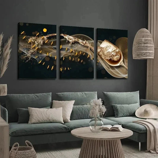 3pcs Champagne Golden Wine Glass Perfect Wall Art Set Canvas Framed 40x60cm - High Quality Print 100% Australian Made Wall Canvas Ready to Hang