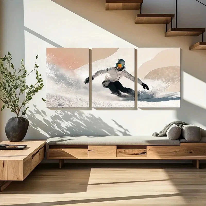 3pcs Snowboard Action Scene with Dynamic Movement Metal Print Ready to Hang Art