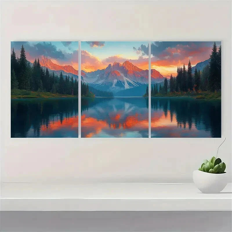 3pcs Sunset Mountain Landscape Lake Mountain Metal Print Ready to Hang Art