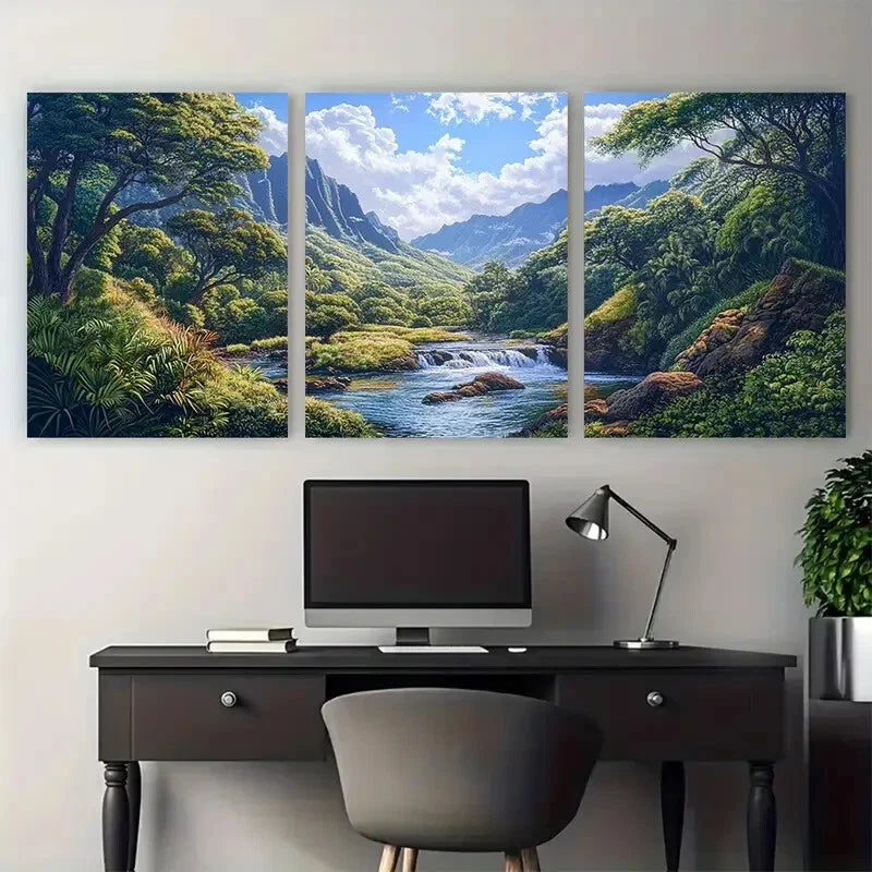 3pcs Iao Valley Stream Wailuku Illustration Metal Print Ready to Hang Art