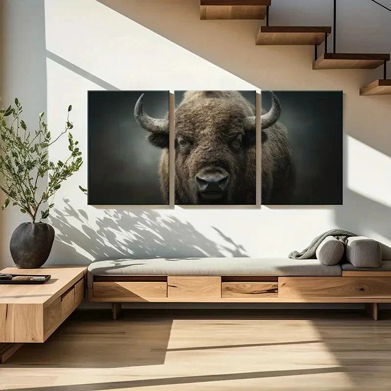 3pcs Bison Wildlife Art Rustic Forest Animal Metal Print Ready to Hang Art