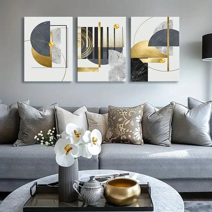 3pcs Modern Geometric Marble Texture Metal Print Ready to Hang Art