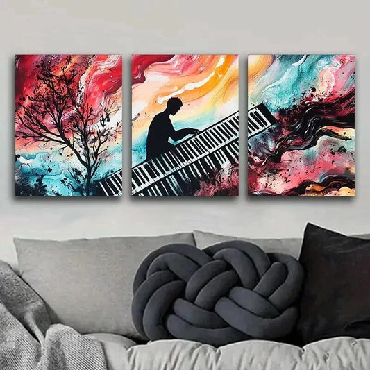 3pcs Black and White Piano Colorful Perfect Wall Art Set Canvas Framed 60x90cm - High Quality Print 100% Australian Made Wall Canvas Ready to Hang