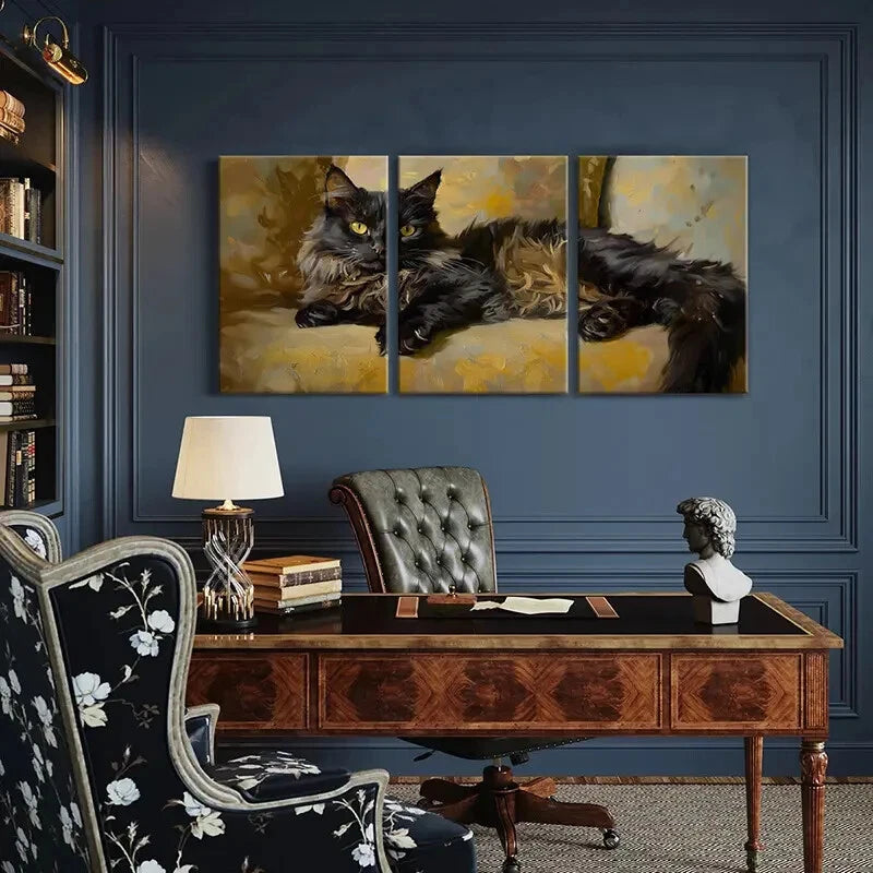 3pcs Artistic Abstract Animal Cat Painting Metal Print Ready to Hang Art