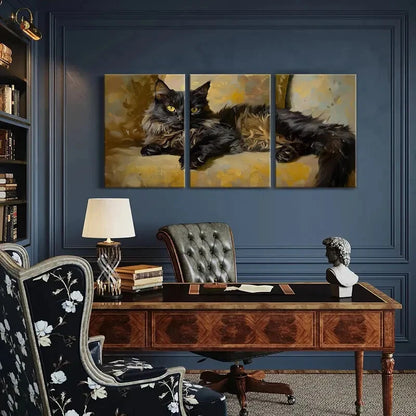 3pcs Artistic Abstract Animal Cat Painting Metal Print Ready to Hang Art