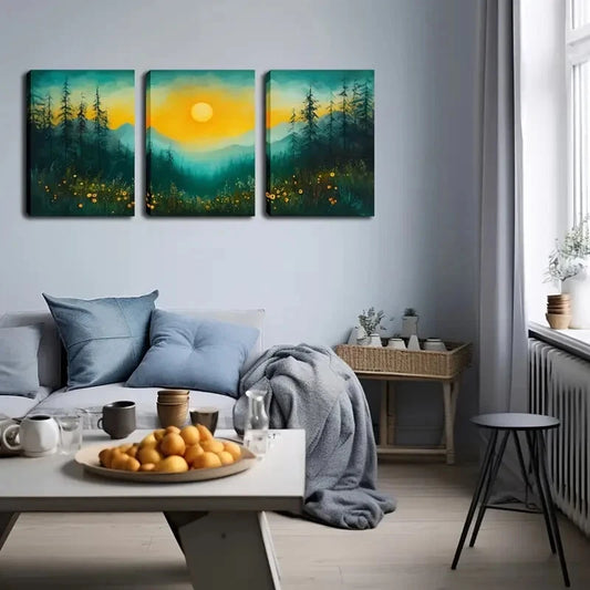 3pcs Triptych Sun Emitting a Bright Perfect Wall Art Set Canvas Framed 40x60cm - High Quality Print 100% Australian Made Wall Canvas Ready to Hang