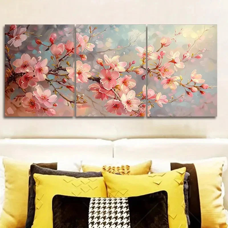 3pcs Cherry Tree Wall Art Painting Metal Print Ready to Hang Art