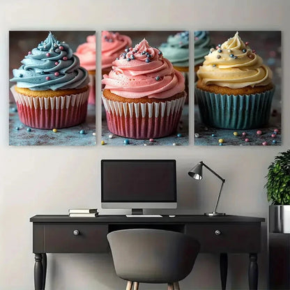 3pcs Vibrant Cupcake Food Bakery Metal Print Ready to Hang Art