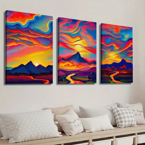 3pcs Colorful Sunset Landscape Painting Wall Art Set Canvas Unframed - High Quality Print 100% Australian Made Wall Canvas
