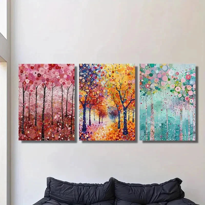 3pcs Abstract Forest Trees Prints, Ink Painting, Metal Print Ready to Hang Art