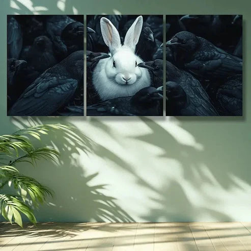 3pcs White Rabbit, Crow Wall Art Set Canvas Unframed - High Quality Print 100% Australian Made Wall Canvas