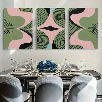 3pcs Pink Green Black & Blue Geometric Patterns Metal Print Ready to Hang Art