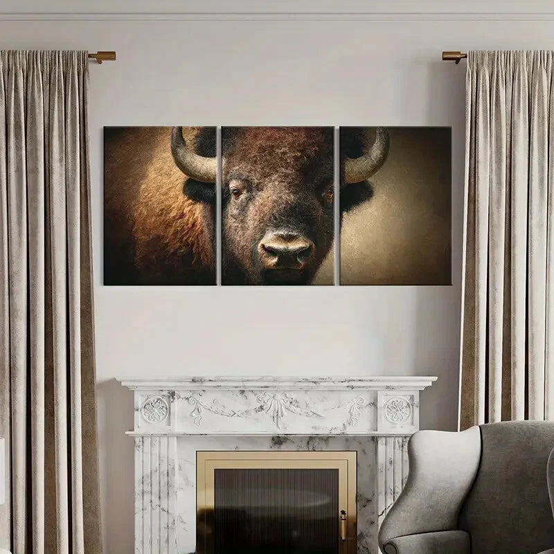 3pcs Artistic Bison Portrait Wildlife Art Metal Print Ready to Hang Art