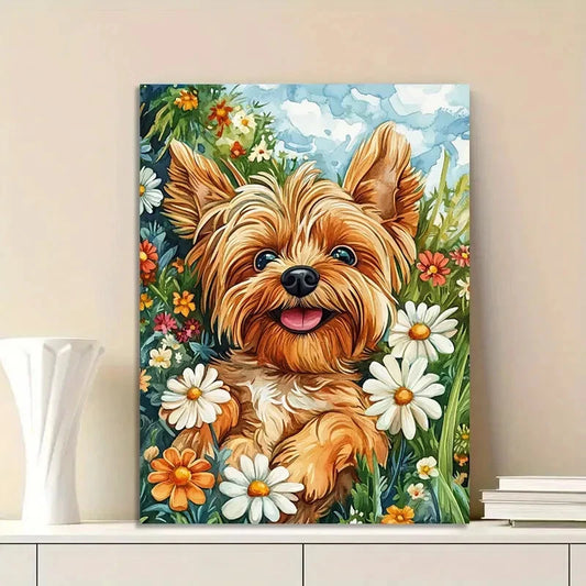 Cute Little Yorkshire Terrier Dog Lying on Its Back 40x60cm Metal Print Ready to Hang