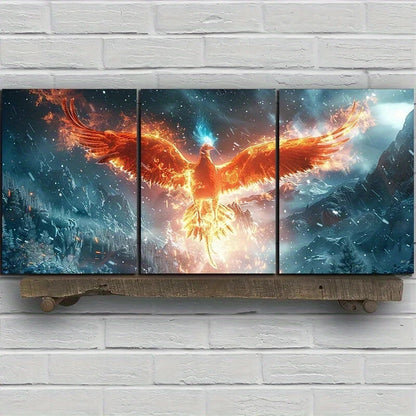3pcs Phoenix Fire and Ice Themed Metal Print Ready to Hang Art