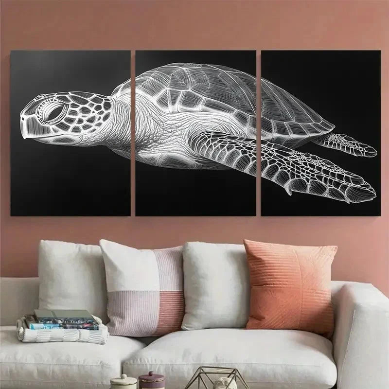 3pcs Minimalist Sea Turtle Illustration Metal Print Ready to Hang Art