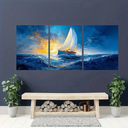 3pcs Nautical Impasto Oil Painting Sea Landscape Metal Print Ready to Hang Art