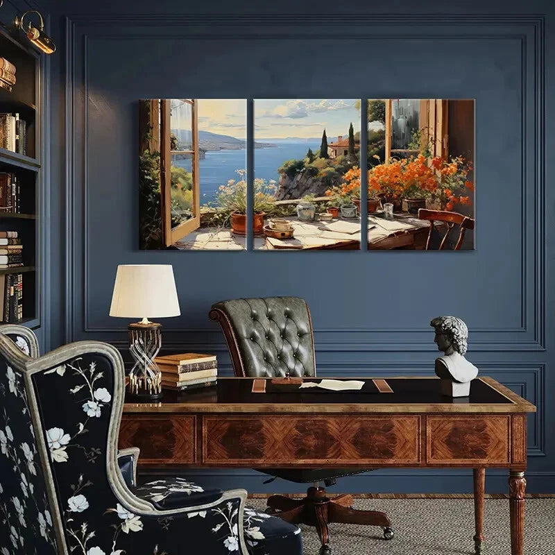 3pcs Artistic Mediterranean Landscape Coastal Metal Print Ready to Hang Art