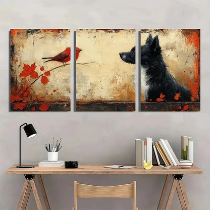 3pcs Modern Abstract Dog And Bird Metal Print Ready to Hang Art