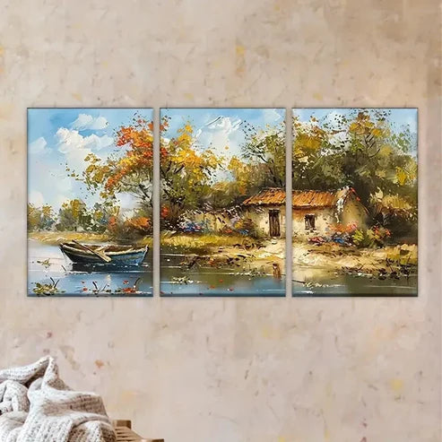 3pcs boat on the water Wall Art Set Canvas Unframed - High Quality Print 100% Australian Made Wall Canvas - Bella Home Decor