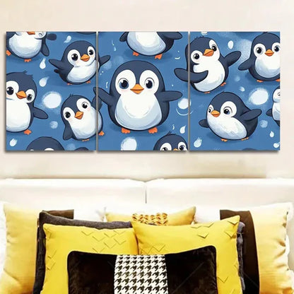 3pcs Cute Penguin Design Wall Art Set Canvas Unframed - High Quality Print 100% Australian Made Wall Canvas