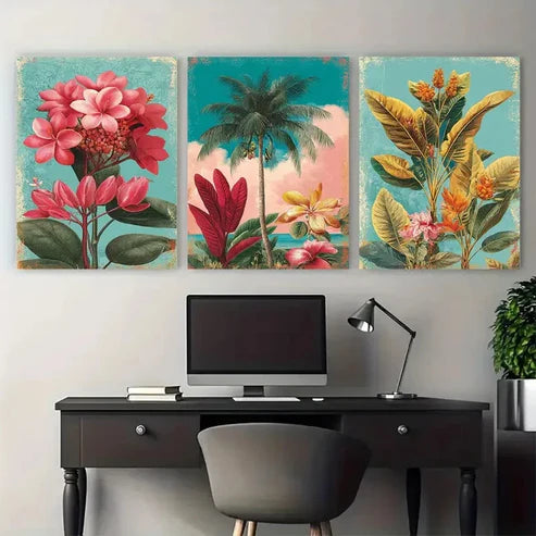3pcs Bridgetown Travel Botanical Illustration Wall Art Canvas Unframed - High Quality Print 100% Australian Made Wall Canvas