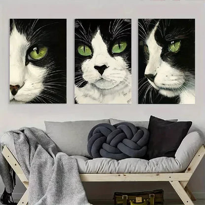3pcs Black and White Cat Artwork Wall Art Canvas Unframed - High Quality Print 100% Australian Made Wall Canvas