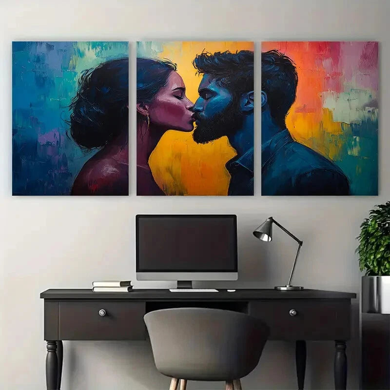 3pcs Kissing in Vibrant Background Metal Print Ready to Hang Art
