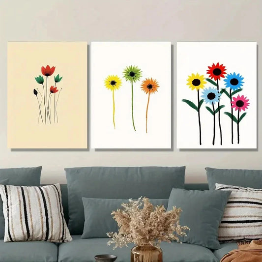 3pcs Modern Minimalist Floral Painting Metal Print Ready to Hang Art